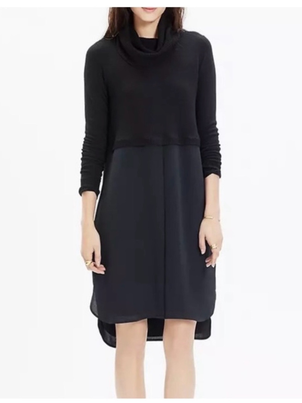 Madewell Timelapse Black Turtleneck Layered Shift Dress Size Small